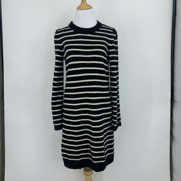 Madewell Stripe Wool Sweater Dress Womens S Small Stripe Button Long Sleeve - Picture 2 of 13